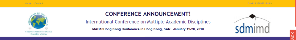 International Conference on Multiple Academic Disciplines Hong Kong: Hong Kong, Hong Kong, 19-20 January 2018